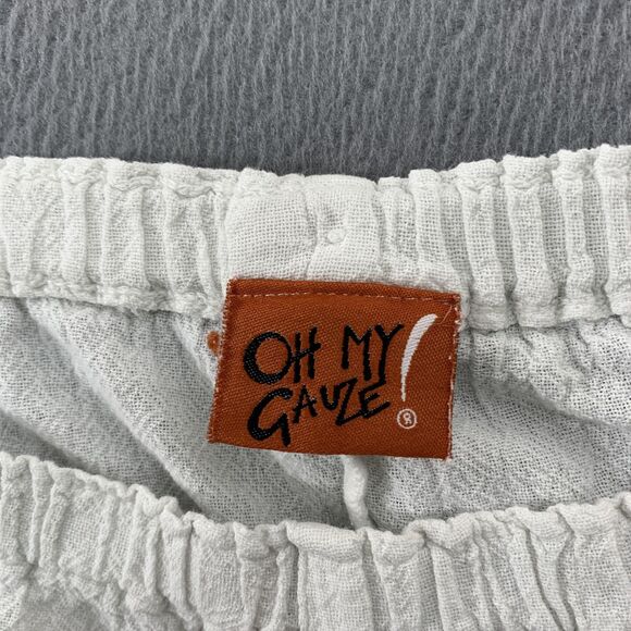 Oh My Gauze Pants Womens 3 White Wide Leg Ankle Ruffle Hem Boho Elastic Waist - Picture 10 of 16